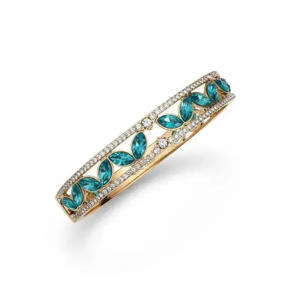 Anne Klein Gold Tone Teal Crystal Bangle Bracelet NIB - Picture 2 of 4